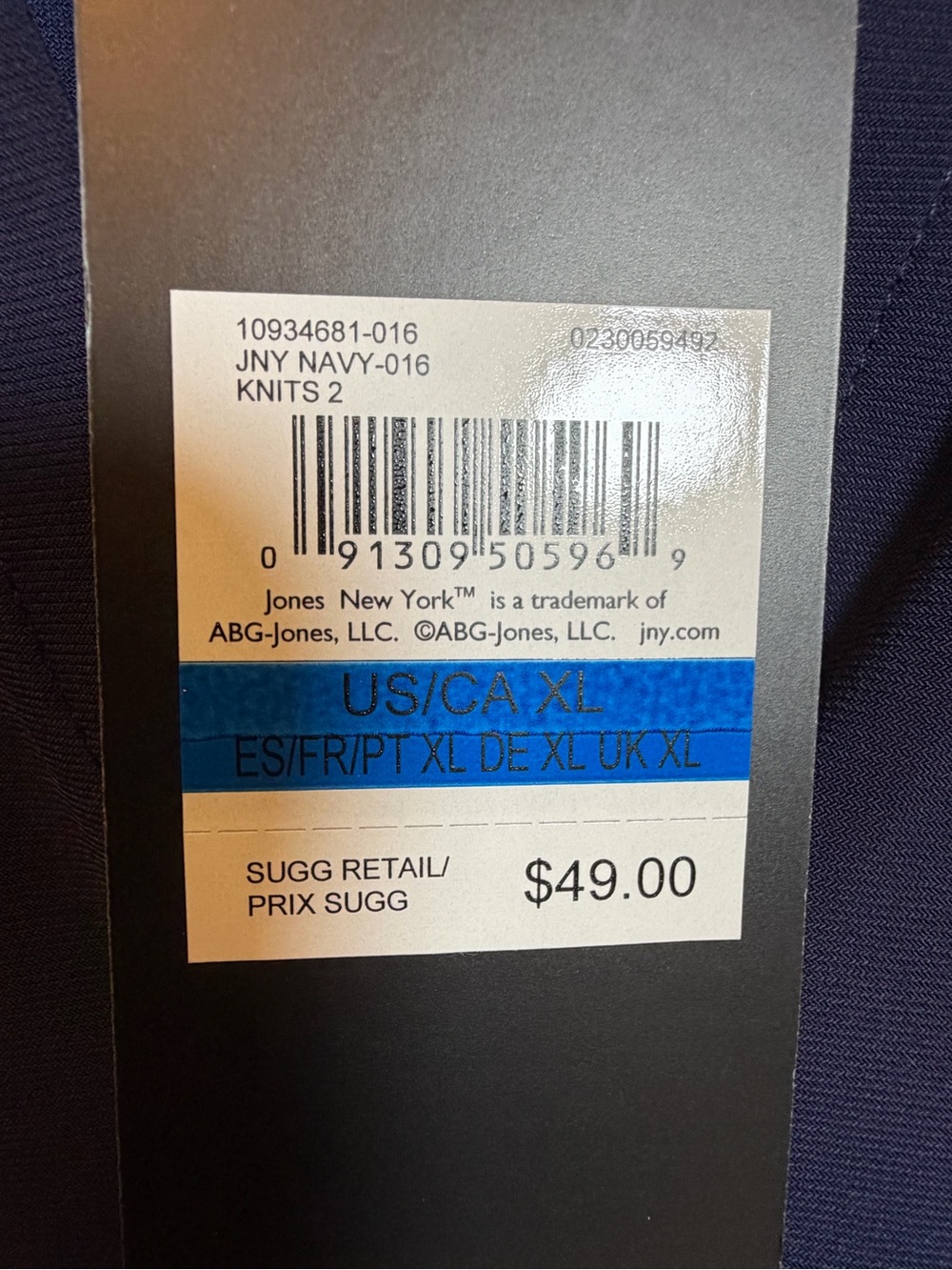 NWT Jones New York Signature Navy Roll Tab Blouse XL Stretch Top - Picture 4 of 8